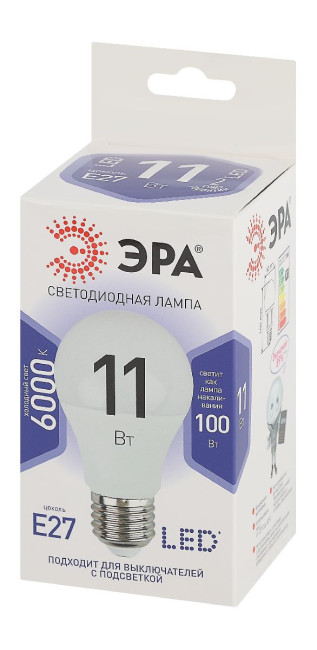 Лампа светодиодная Эра E27 11W 6000K LED A60-11W-860-E27 Б0031394