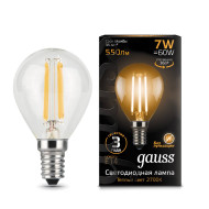 Лампа светодиодная филаментная Gauss E14 7W 2700К прозрачная 105801107 Лампа светодиодная филаментная Gauss E14 7W 2700К прозрачная 105801107