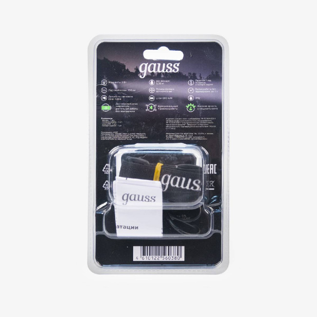 Налобный светодиодный фонарь Gauss аккумуляторный 40х60 130 лм GF405 Налобный светодиодный фонарь Gauss аккумуляторный 40х60 130 лм GF405