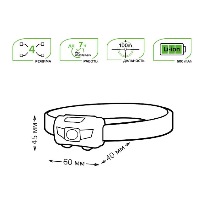 Налобный светодиодный фонарь Gauss аккумуляторный 40х60 130 лм GF405 Налобный светодиодный фонарь Gauss аккумуляторный 40х60 130 лм GF405