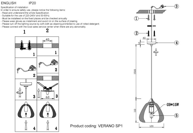 Подвесной светильник Crystal Lux VERANO SP1 TRANSPARENT Подвесной светильник Crystal Lux VERANO SP1 TRANSPARENT