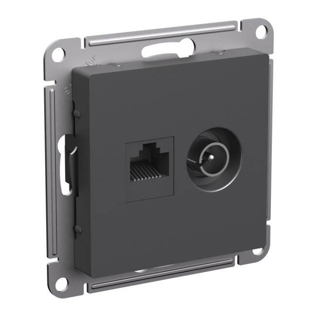 Розетка двойная ТВ + компьютерная RJ45, кат. 5Е Systeme Electric AtlasDesign Базальт ATN001489 Розетка двойная ТВ + компьютерная RJ45, кат. 5Е Systeme Electric AtlasDesign Базальт ATN001489