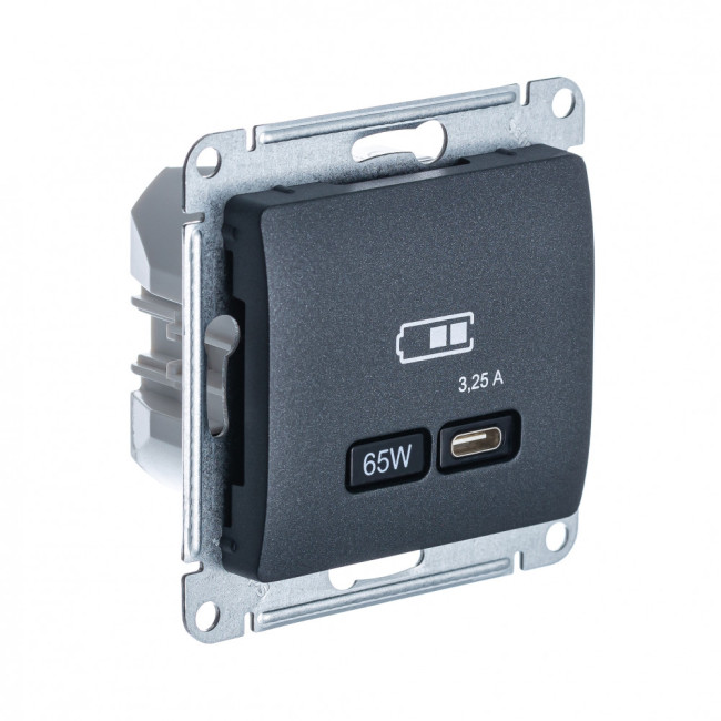 USB Розетка тип-C 65W высокоскор.заряд. QC, PD, мех. Systeme Electric Glossa Антрацит GSL000727 USB Розетка тип-C 65W высокоскор.заряд. QC, PD, мех. Systeme Electric Glossa Антрацит GSL000727