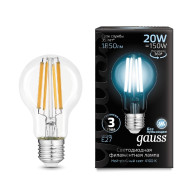 Лампа светодиодная филаментная Gauss E27 20W 4100K груша прозрачная 102902220 Лампа светодиодная филаментная Gauss E27 20W 4100K груша прозрачная 102902220