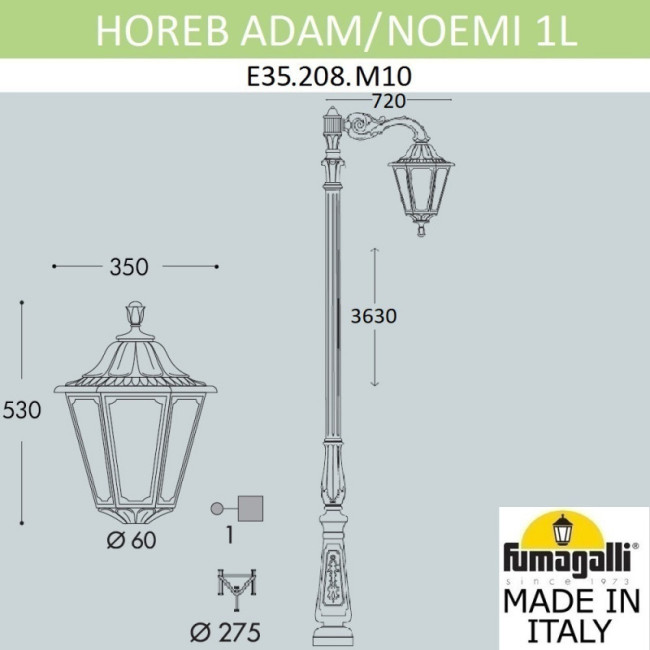 Садовый светильник Fumagalli HOREB ADAM/NOEMI 1L E35.208.M10.AXH27 Садовый светильник Fumagalli HOREB ADAM/NOEMI 1L E35.208.M10.AXH27