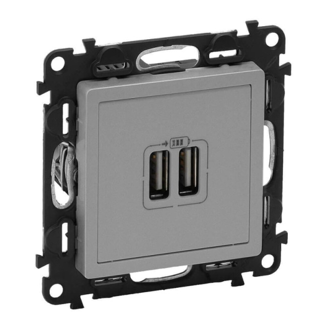 Розетка USB двойная Legrand Valena Life 240V/5V 1500mA алюминий 753612 Розетка USB двойная Legrand Valena Life 240V/5V 1500mA алюминий 753612
