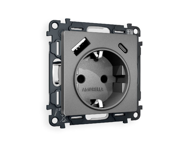 Комплект механизма розетки 2USB A+C 20W (быстрая зарядка) с/з Ambrella Volt Alfa MA660010 Комплект механизма розетки 2USB A+C 20W (быстрая зарядка) с/з Ambrella Volt Alfa MA660010