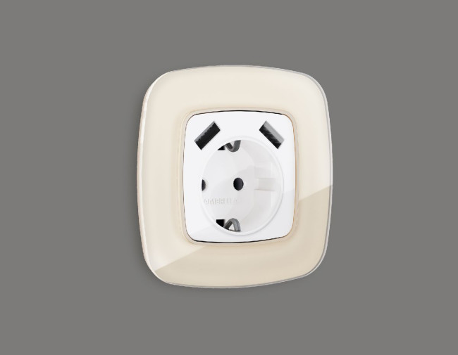 Лицевая панель для розетки с/з со шторками 2USB A+A Ambrella Volt Omega OP1090 Лицевая панель для розетки с/з со шторками 2USB A+A Ambrella Volt Omega OP1090