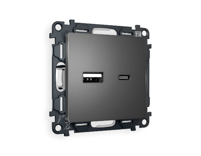 Комплект механизма розетки 2USB A+C 20W (быстрая зарядка) Ambrella Volt Alfa MA661010 Комплект механизма розетки 2USB A+C 20W (быстрая зарядка) Ambrella Volt Alfa MA661010