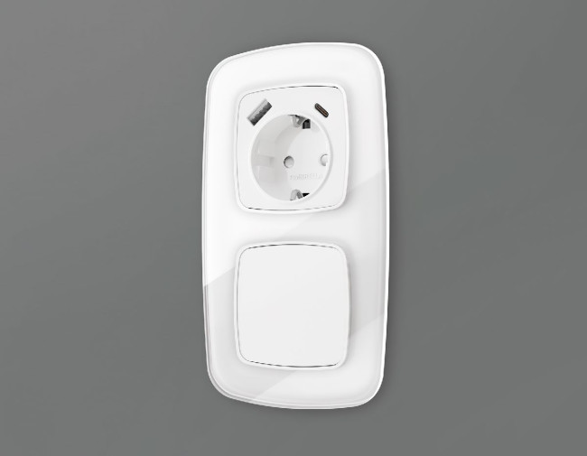 Лицевая панель для розетки с/з со шторками 2USB A+C Ambrella Volt Omega OP1100 Лицевая панель для розетки с/з со шторками 2USB A+C Ambrella Volt Omega OP1100