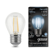 Лампа светодиодная филаментная Gauss E27 7W 4100К прозрачная 105802207 Лампа светодиодная филаментная Gauss E27 7W 4100К прозрачная 105802207