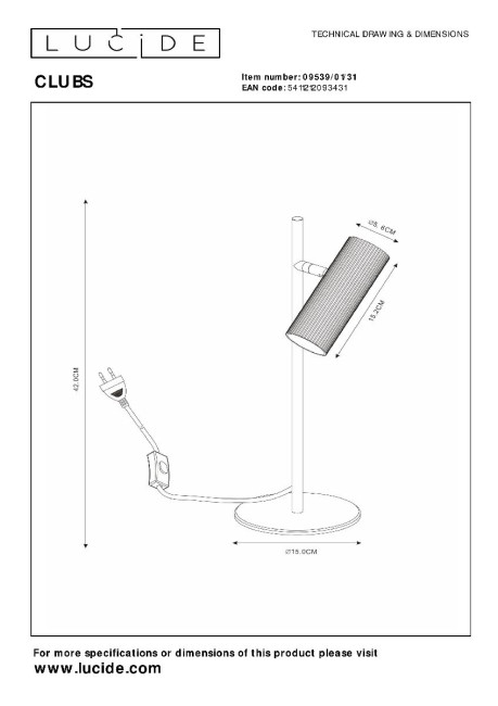 Настольная лампа Lucide Clubs 09539/01/31 Настольная лампа Lucide Clubs 09539/01/31