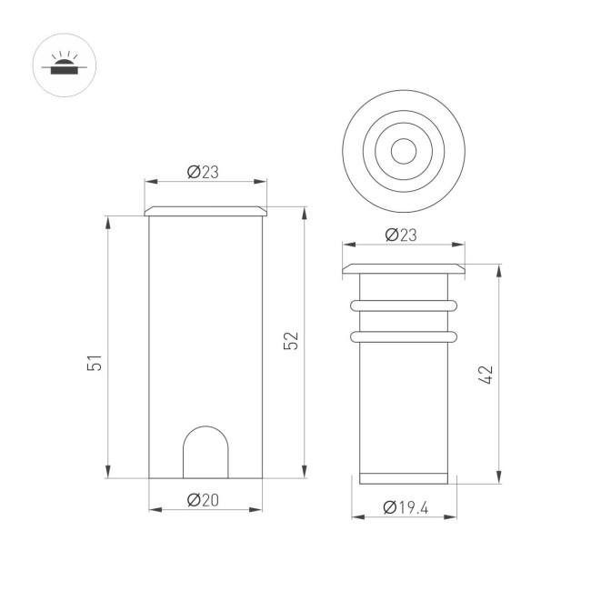 Ландшафтный светильник Arlight ART-PELURU-GROUND-R23-1W Warm3000 (SL, 100 deg, 24V) (IP67 Металл) 057833 Ландшафтный светильник Arlight ART-PELURU-GROUND-R23-1W Warm3000 (SL, 100 deg, 24V) (IP67 Металл) 057833