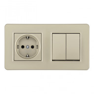 Выключатель двухклавишный с розеткой Arte Milano SET16-2-40-1-30-2 shampan