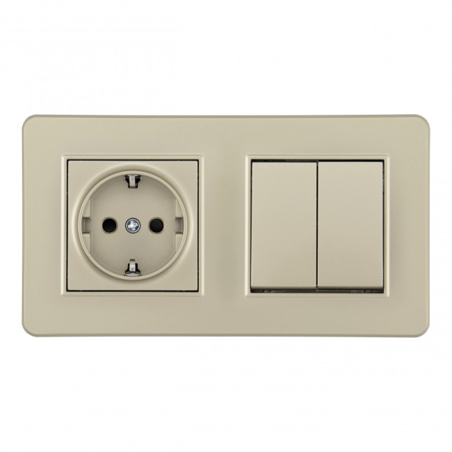 Выключатель двухклавишный с розеткой Arte Milano SET16-2-40-1-30-2 shampan