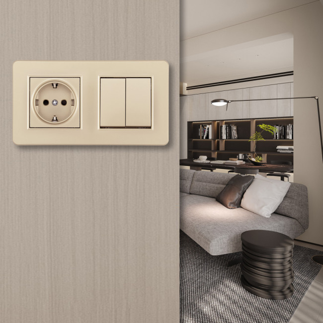 Выключатель двухклавишный с розеткой Arte Milano SET16-2-40-1-30-2 shampan