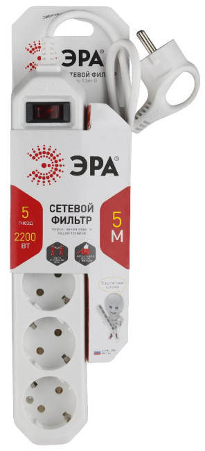 Сетевой фильтр Эра USF-5es-5m-W Б0019738 Сетевой фильтр Эра USF-5es-5m-W Б0019738
