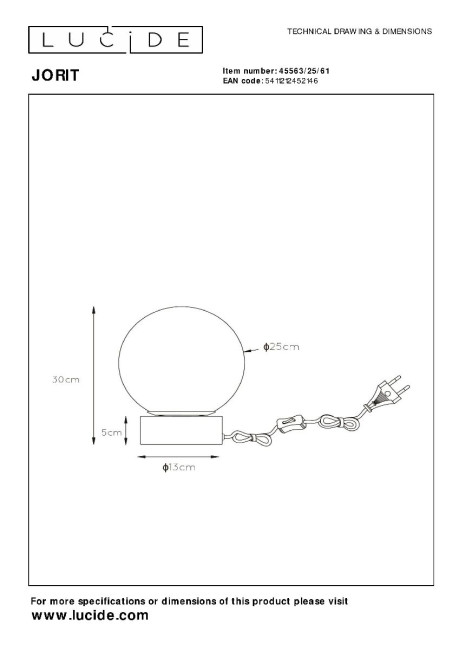 Настольная лампа Lucide Jorit 45563/25/61 Настольная лампа Lucide Jorit 45563/25/61
