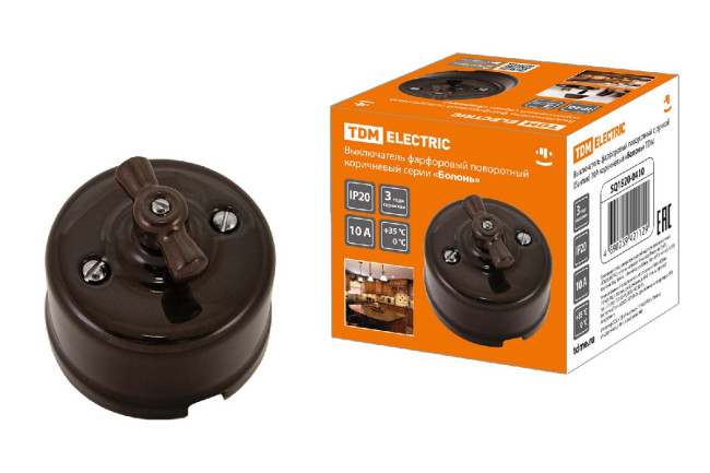 Выключатель фарфоровый поворотный с ручкой Болонь TDM Electric SQ1820-0410 Выключатель фарфоровый поворотный с ручкой Болонь TDM Electric SQ1820-0410
