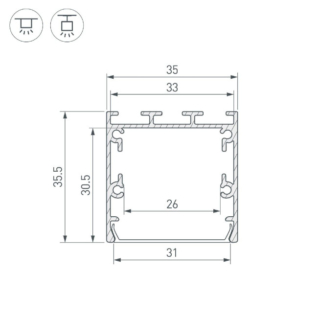 Алюминиевый профиль Arlight LINE-S-3535-2000 ANOD 041641 Алюминиевый профиль Arlight LINE-S-3535-2000 ANOD 041641