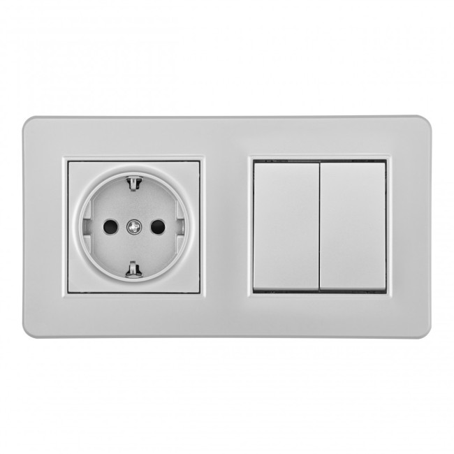 Выключатель двухклавишный с розеткой Arte Milano SET16-2-40-1-30-2 silver