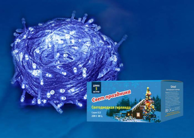 Светодиодная гирлянда (UL-00005253) Uniel 220V синий ULD-S0500-050/DTA Blue IP20 Светодиодная гирлянда (UL-00005253) Uniel 220V синий ULD-S0500-050/DTA Blue IP20