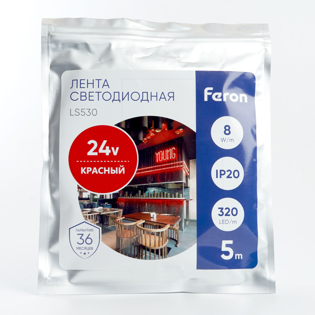Светодиодная лента Feron LS530 24В 2110 8Вт/м красный 5м IP20 48266 Светодиодная лента Feron LS530 24В 2110 8Вт/м красный 5м IP20 48266
