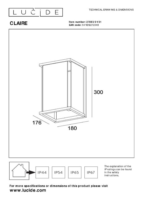 Уличный настенный светильник Lucide Claire 27883/01/31 Уличный настенный светильник Lucide Claire 27883/01/31