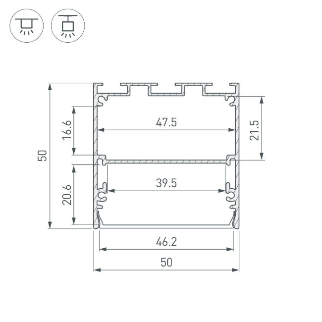 Алюминиевый профиль Arlight LINE-S-5050-2000 ANOD 041644 Алюминиевый профиль Arlight LINE-S-5050-2000 ANOD 041644