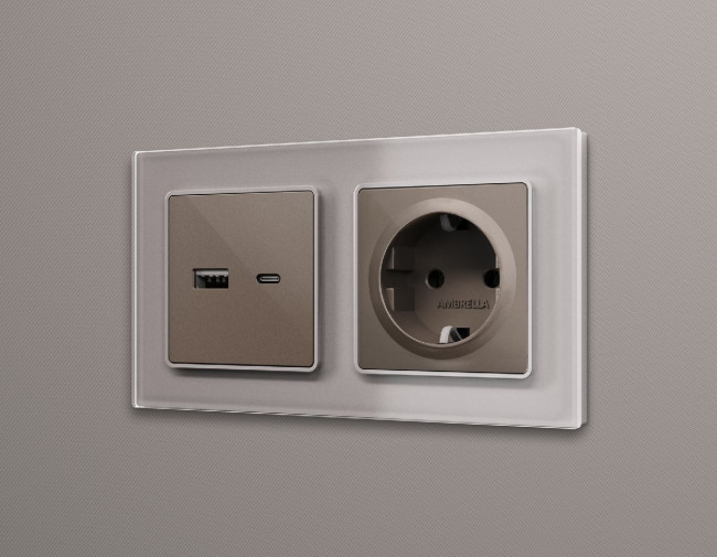 Лицевая панель для розетки с/з со шторками Ambrella Volt Alfa AP6370