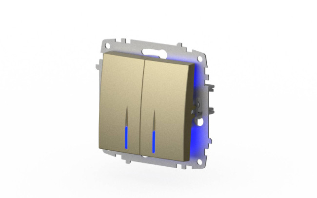 Выключатель двухклавишный с подсветкой ELBI Zena Vega 609-011400-203 Выключатель двухклавишный с подсветкой ELBI Zena Vega 609-011400-203