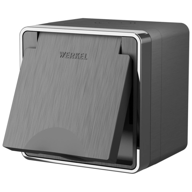 Розетка влагозащищенная с заземлением с защитной крышкой и шторками Werkel Gallant графит рифленый W5071204 4690389164606 a051334 Розетка влагозащищенная с заземлением с защитной крышкой и шторками Werkel Gallant графит рифленый W5071204 4690389164606 a051334