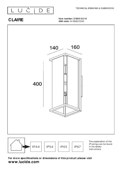 Уличный настенный светильник Lucide Claire 27883/02/31 Уличный настенный светильник Lucide Claire 27883/02/31