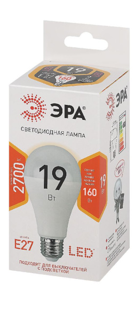 Лампа светодиодная Эра E27 19W 2700K LED A65-19W-827-E27 Б0031702 Лампа светодиодная Эра E27 19W 2700K LED A65-19W-827-E27 Б0031702