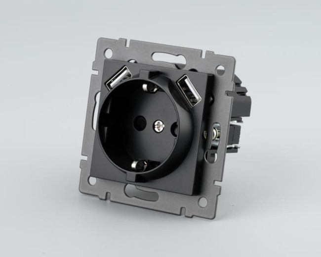 Механизм розетки с USB зарядкой Arlight SCT-MUAA-PL-BK-V (250V, 16A) 049819 Механизм розетки с USB зарядкой Arlight SCT-MUAA-PL-BK-V (250V, 16A) 049819