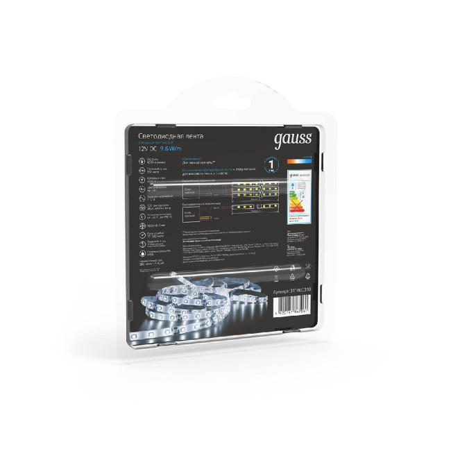 Светодиодная влагозащищенная лента Gauss 9,6W/m 120LED/m 2835SMD холодный белый 5M 311000310 Светодиодная влагозащищенная лента Gauss 9,6W/m 120LED/m 2835SMD холодный белый 5M 311000310