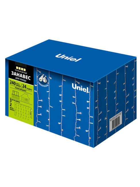 Уличная светодиодная гирлянда Uniel занавес (UL-00003684) теплый белый ULD-C2030-240/TWK Warm White IP67 Уличная светодиодная гирлянда Uniel занавес (UL-00003684) теплый белый ULD-C2030-240/TWK Warm White IP67