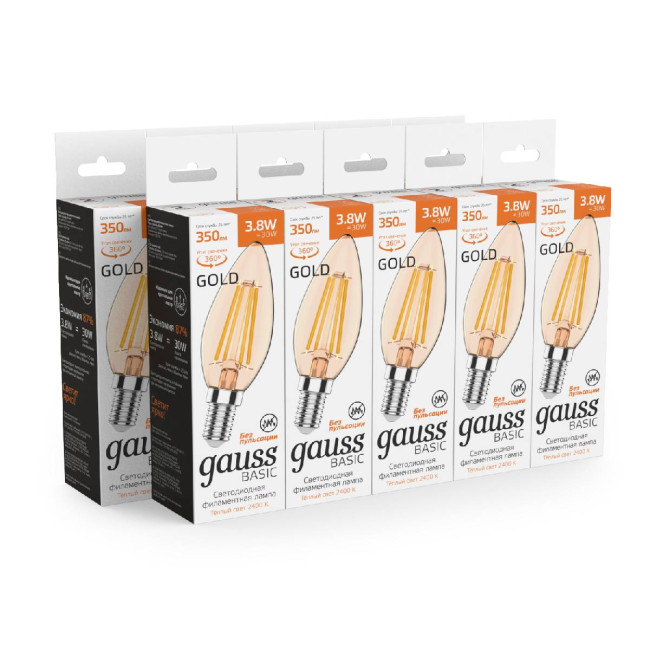 Светодиодная филаментная лампа Gauss Basic Filament E14 3,8W 2400K 1037154 Светодиодная филаментная лампа Gauss Basic Filament E14 3,8W 2400K 1037154