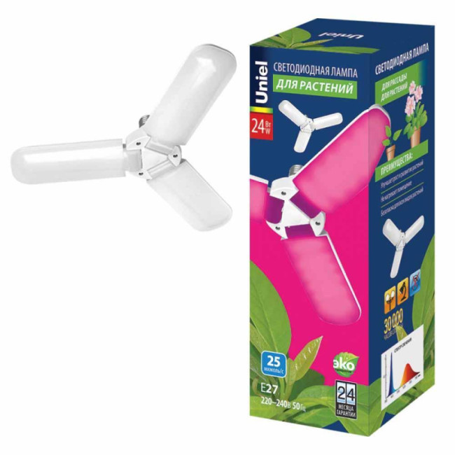 Лампа светодиодная для растений (UL-00007407) Uniel E27 24W матовая LED-P65-24W/SPSB/E27/FR/P3 PLP32WH Лампа светодиодная для растений (UL-00007407) Uniel E27 24W матовая LED-P65-24W/SPSB/E27/FR/P3 PLP32WH