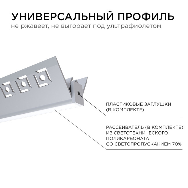 Профиль под штукатурку Apeyron ширина ленты до 9мм (рассеиватель, заглушки - 2шт) 08-45 Профиль под штукатурку Apeyron ширина ленты до 9мм (рассеиватель, заглушки - 2шт) 08-45