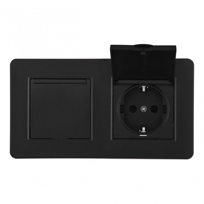 Розетка двойная (двухпостовая) с/з и шторками Arte Milano SET16-2-41-1x2 black Розетка двойная (двухпостовая) с/з и шторками Arte Milano SET16-2-41-1x2 black