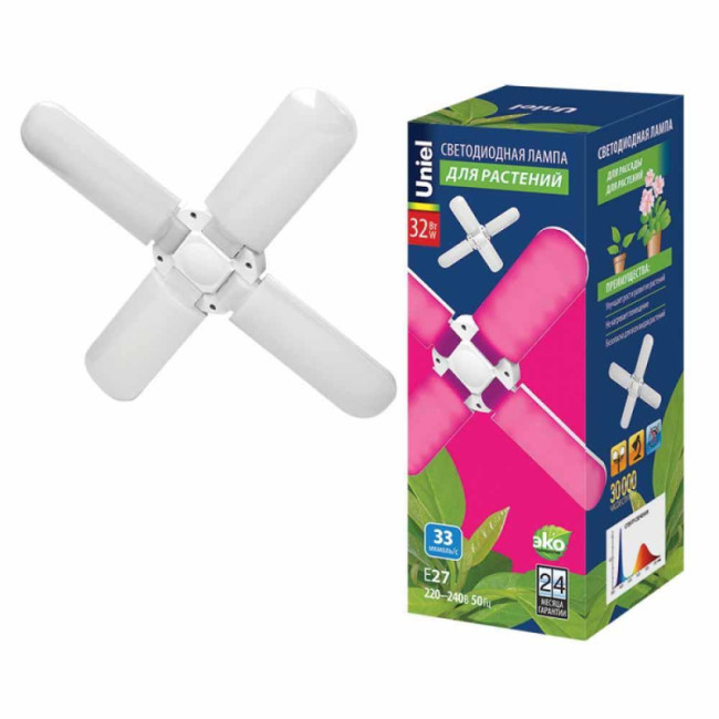 Лампа светодиодная для растений (UL-00007408) Uniel E27 32W матовая LED-P65-32W/SPSB/E27/FR/P4 PLP32WH Лампа светодиодная для растений (UL-00007408) Uniel E27 32W матовая LED-P65-32W/SPSB/E27/FR/P4 PLP32WH