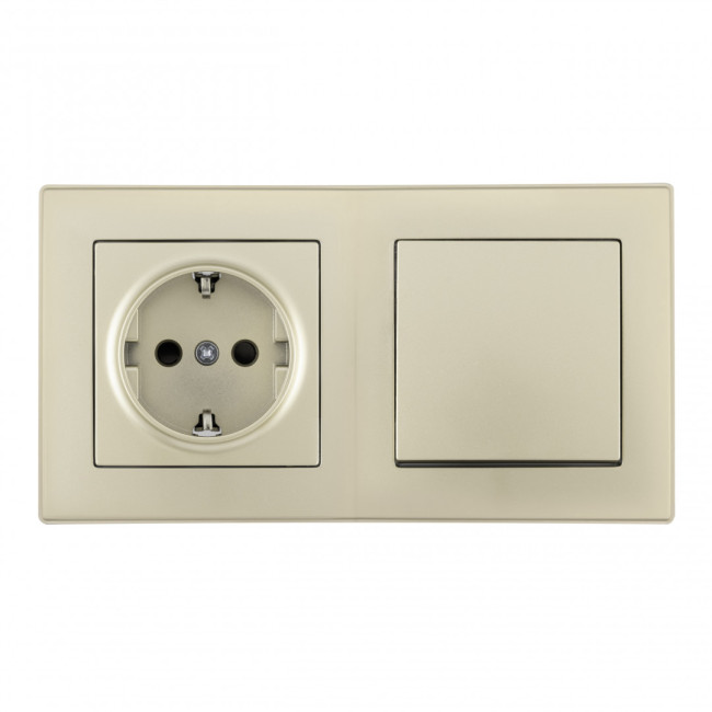 Выключатель одноклавишный с розеткой Arte Milano SET06-2-30-1-40-1 shampan