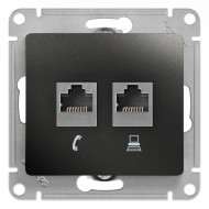 Розетка 2-ая RJ11+RJ45, кат.5E Systeme Electric Glossa Антрацит GSL000785