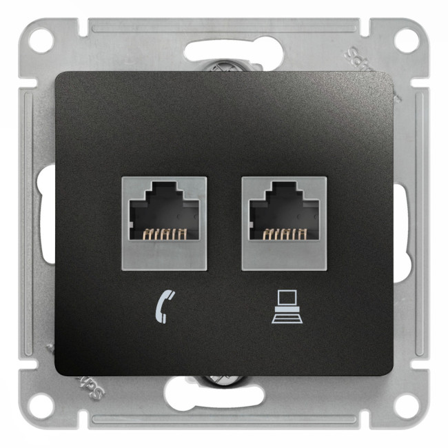 Розетка 2-ая RJ11+RJ45, кат.5E Systeme Electric Glossa Антрацит GSL000785