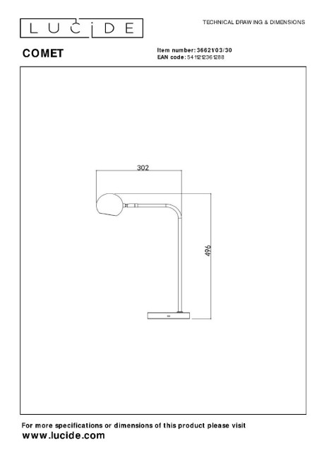 Настольная лампа Lucide Comet 36621/03/30