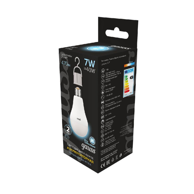 Лампа светодиодная аккумуляторная Gauss E27 7W 4100K матовая 102402207 Лампа светодиодная аккумуляторная Gauss E27 7W 4100K матовая 102402207