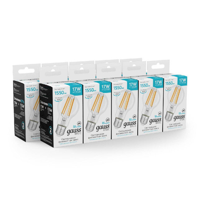 Светодиодная филаментная лампа Gauss Basic Filament E27 17W 4100K 10212272 Светодиодная филаментная лампа Gauss Basic Filament E27 17W 4100K 10212272
