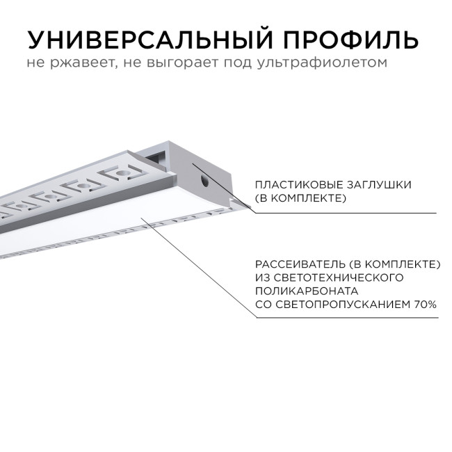 Профиль под штукатурку Apeyron ширина ленты до 20мм (рассеиватель, заглушки - 2шт) 08-49