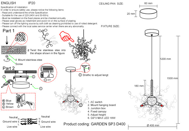 Подвесной светильник Crystal Lux GARDEN SP3 D400 GOLD